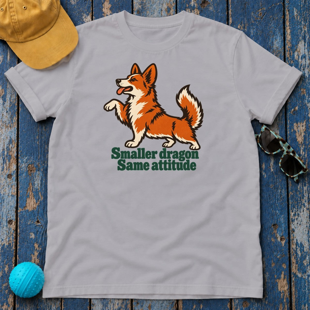 Smaller Dragon Same Attitude Corgi T-Shirt — Athletic Heather
