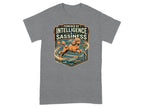 T-shirt with a poodle jumping an obstacle, text reads "Powered by Intelligence & Sassiness".
