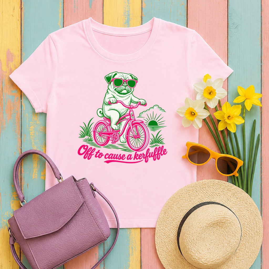 Kerfuffle Pug Ride T-Shirt in Light Pink