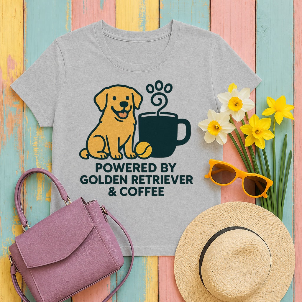 Golden Retriever & Coffee Power T-Shirt in Sport Grey