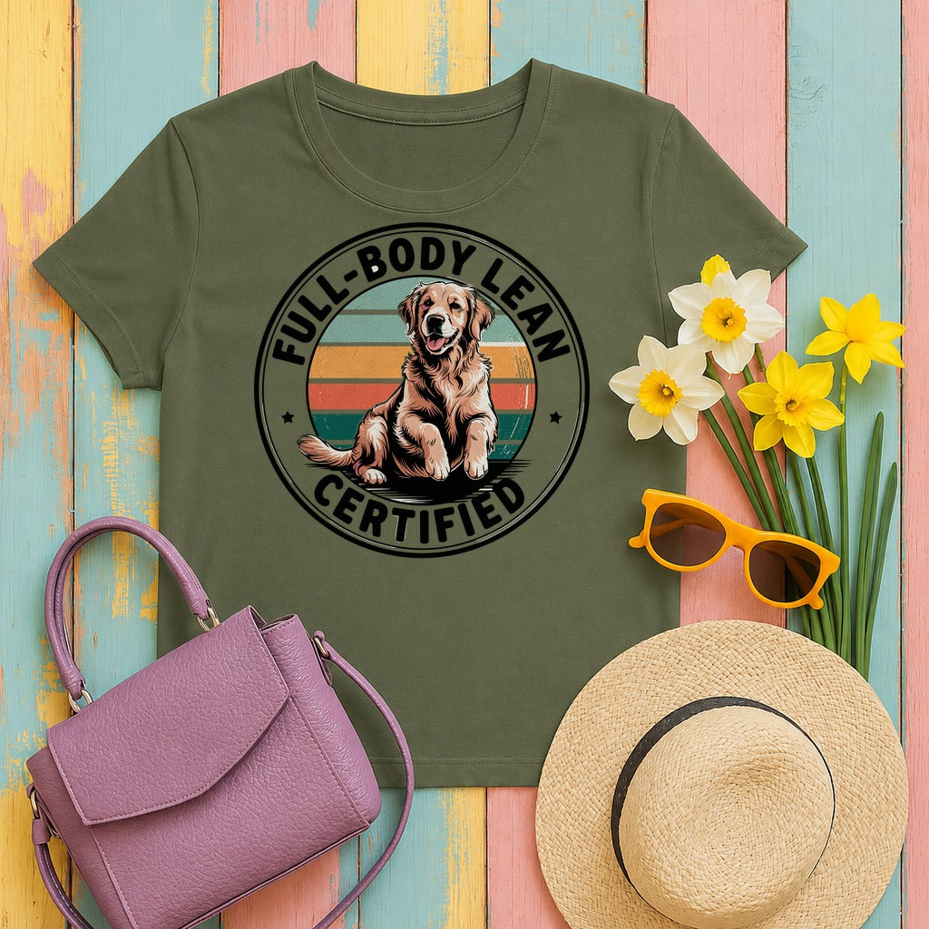 Certified Full-Body Lean Golden Retriever Funny Dog T-Shirt in Military Green