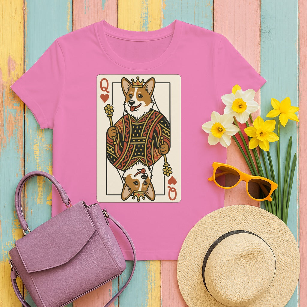 Corgi Queen Playing Card T-Shirt in Azalea
