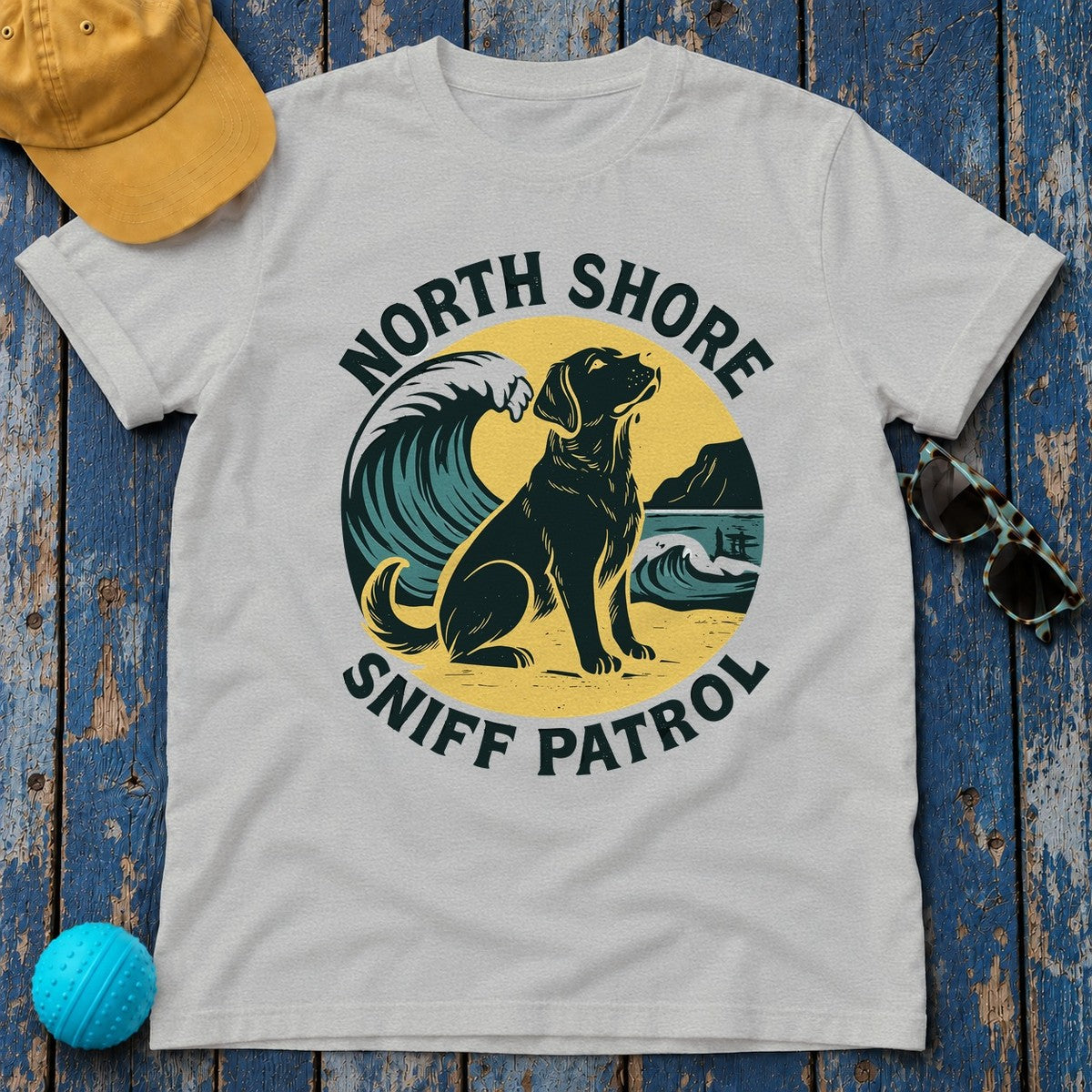 North Shore Sniff Patrol Beach Labrador Retriever T-Shirt in Sport Grey