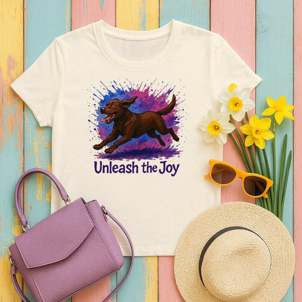 Unleash the Joy Chocolate Lab T-Shirt in Natural