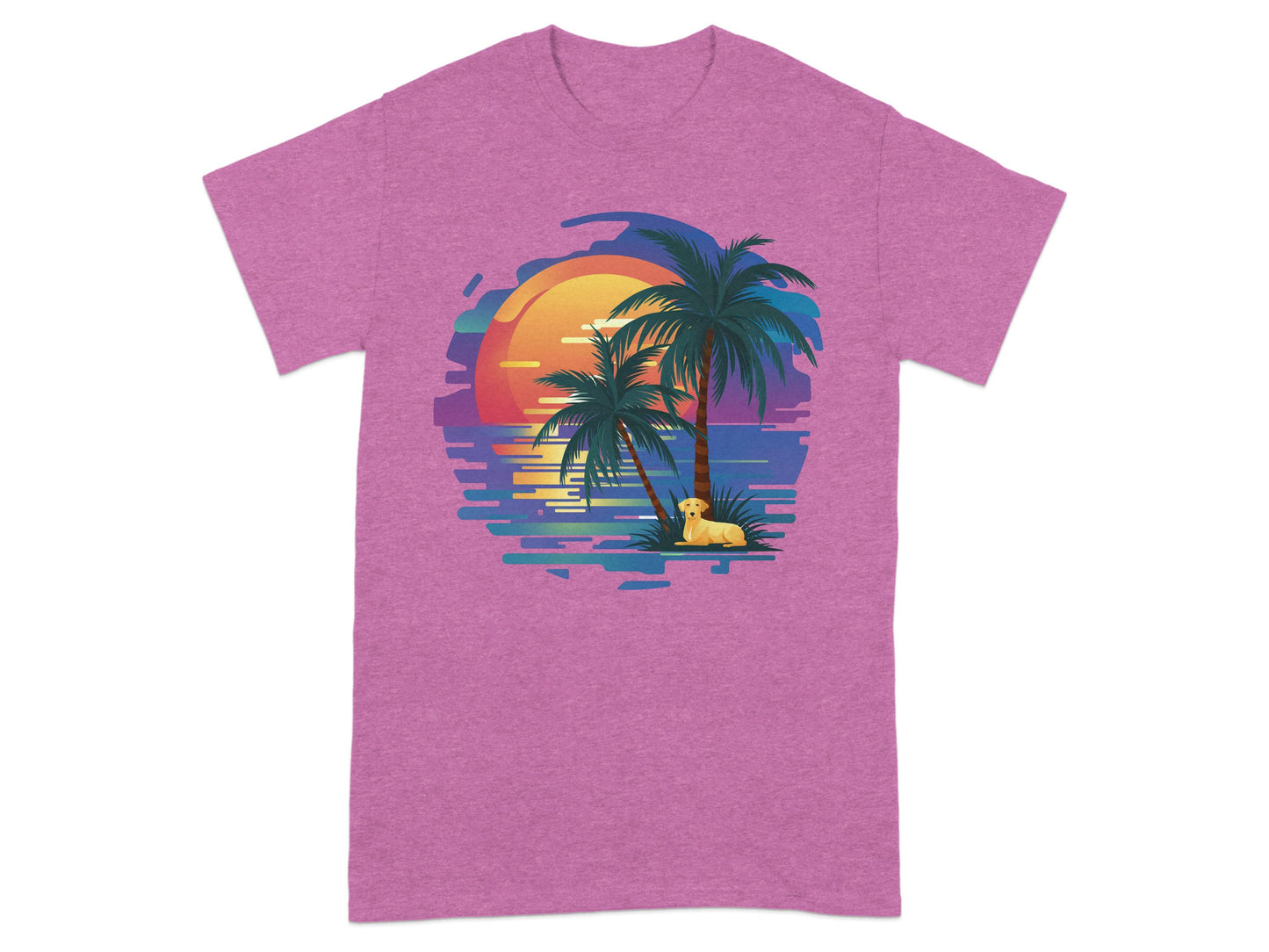 Tropical Sunset Dog Beach Scene Graphic Tee product