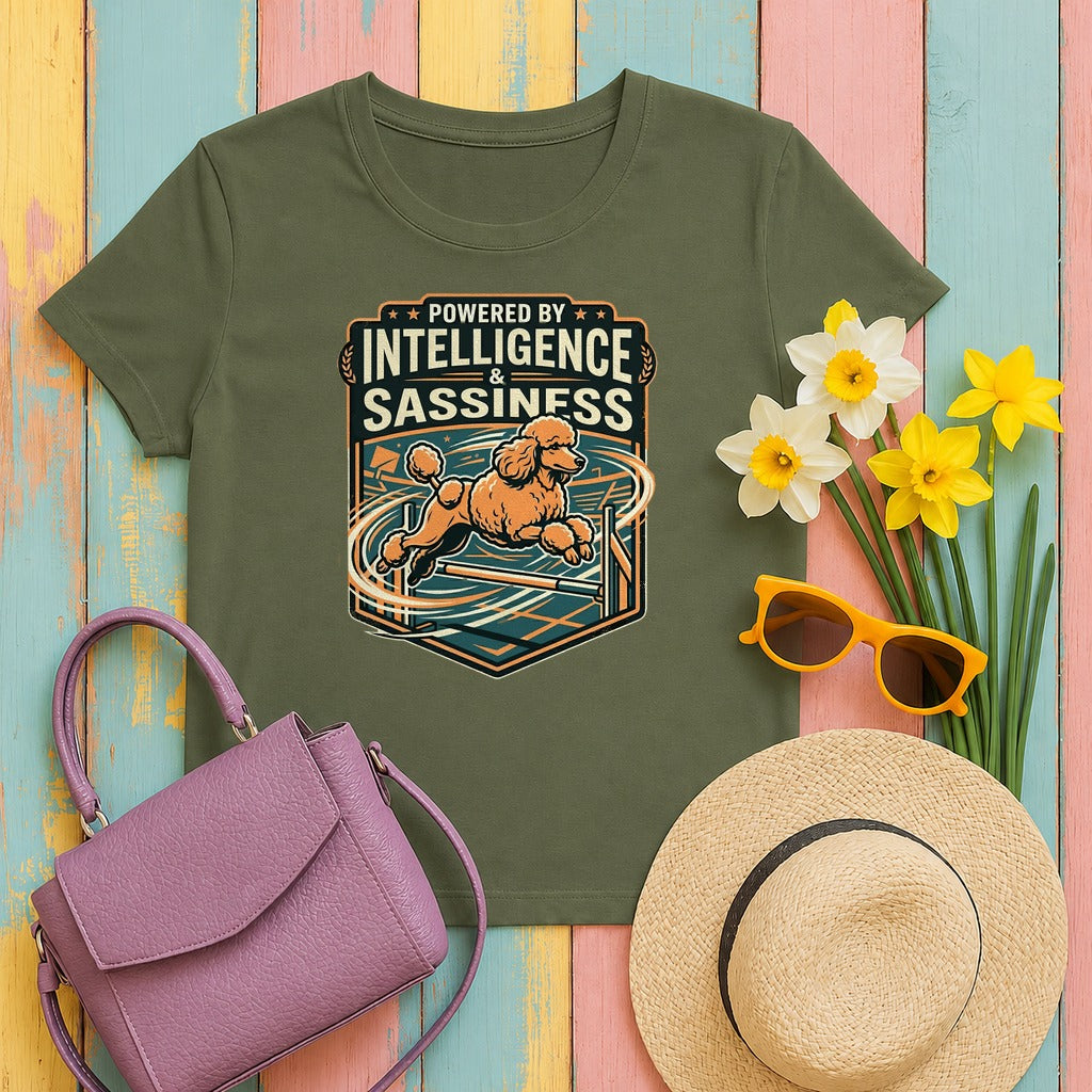Powered by Sassiness Poodle T-Shirt in Military Green