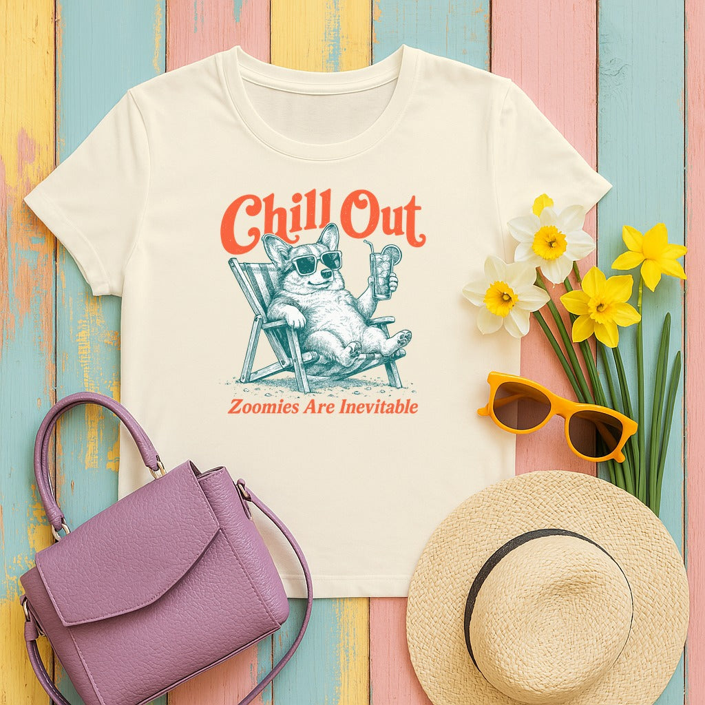Chill Corgi Vibes Graphic T-Shirt in Natural