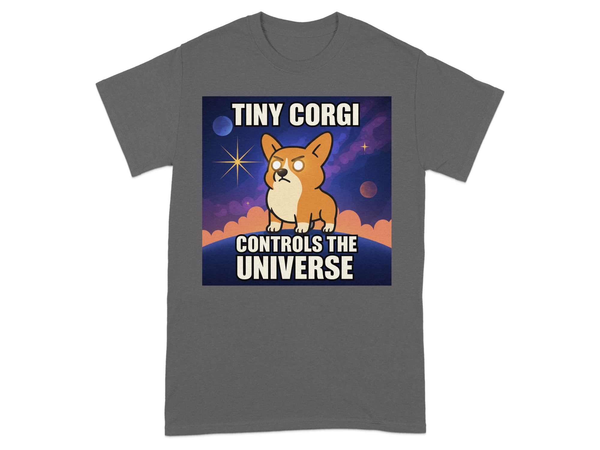 Tiny Corgi Controls the Universe graphic tee
