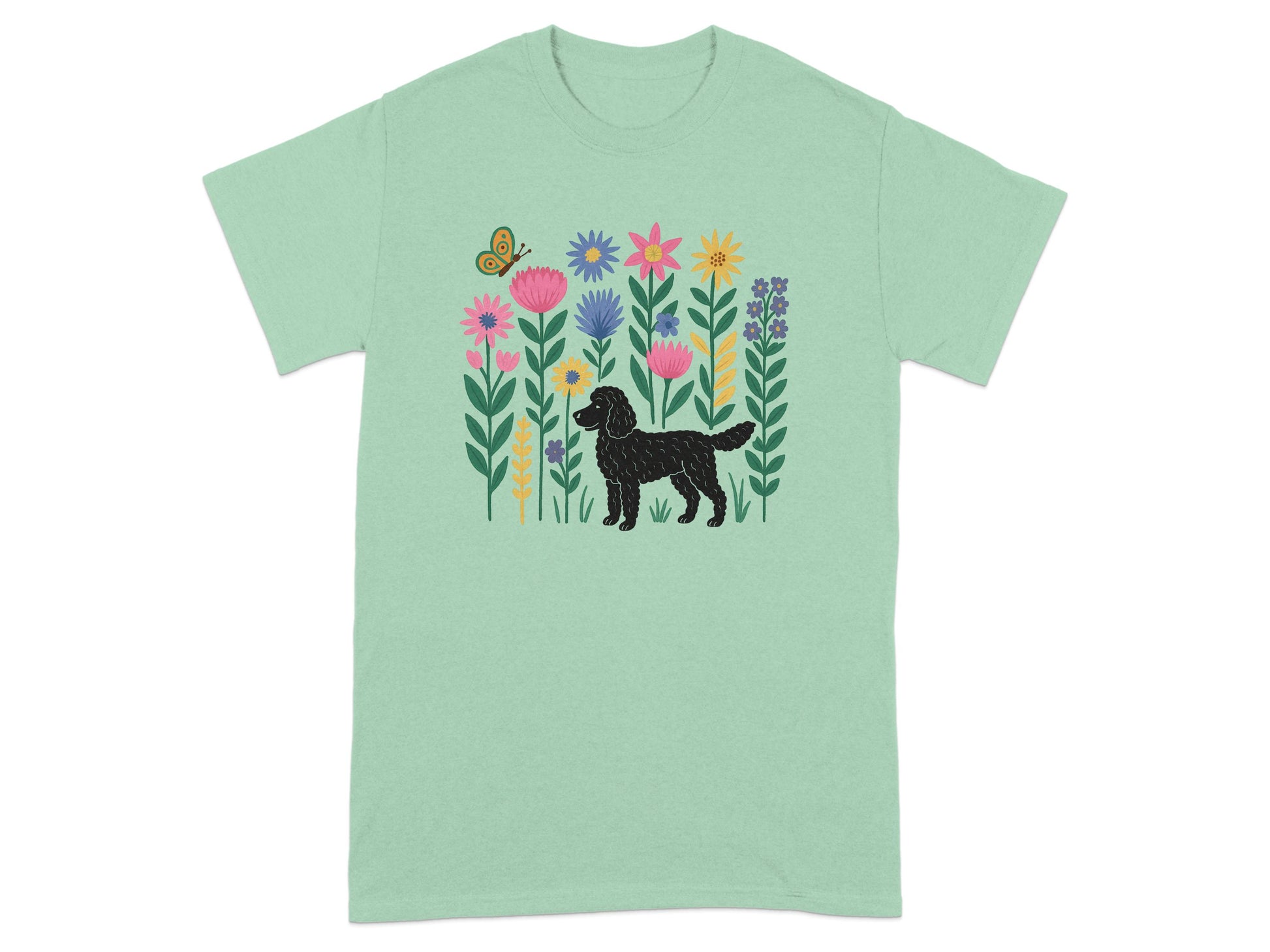 Colorful Floral Dog Design on Mint Green Shirt product