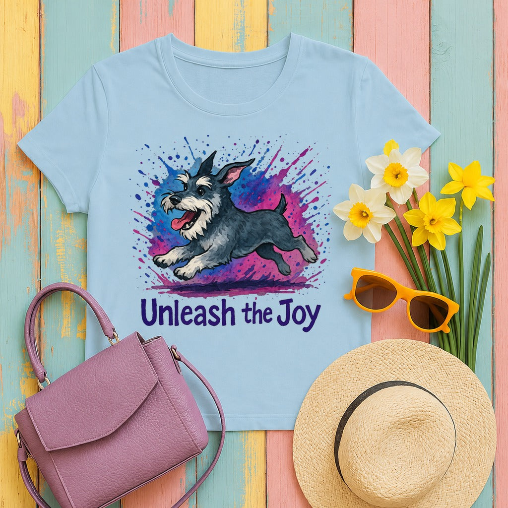 Unleash the Joy Schnauzer Art T-Shirt in Light Blue