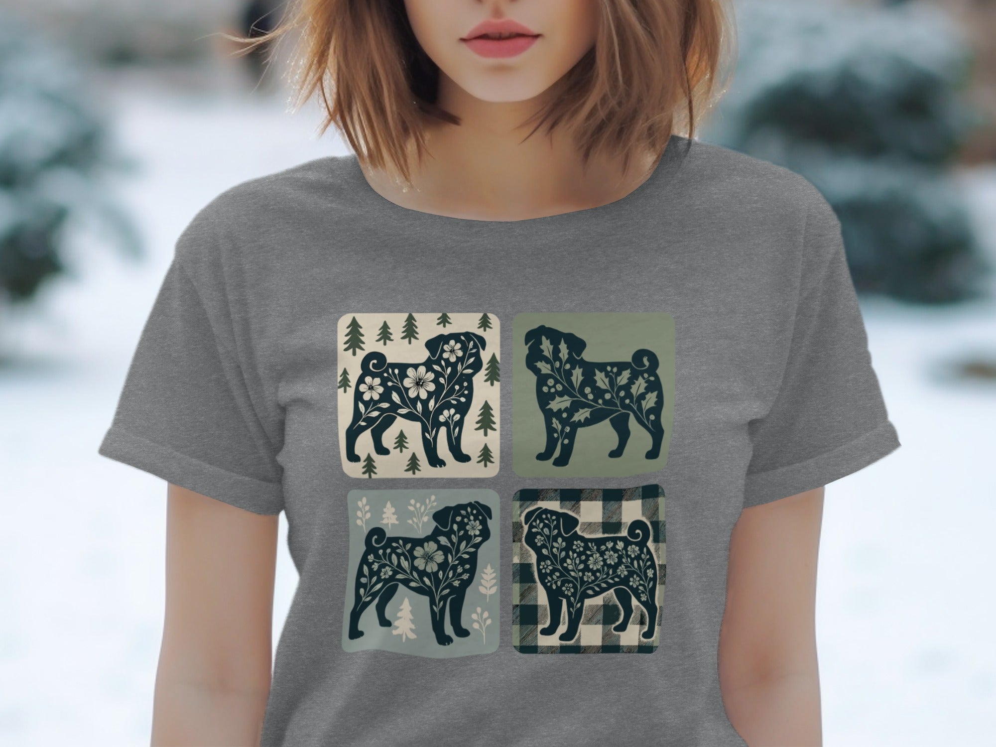 Artistic Dog Pattern Four-Grid Graphic T-Shirt