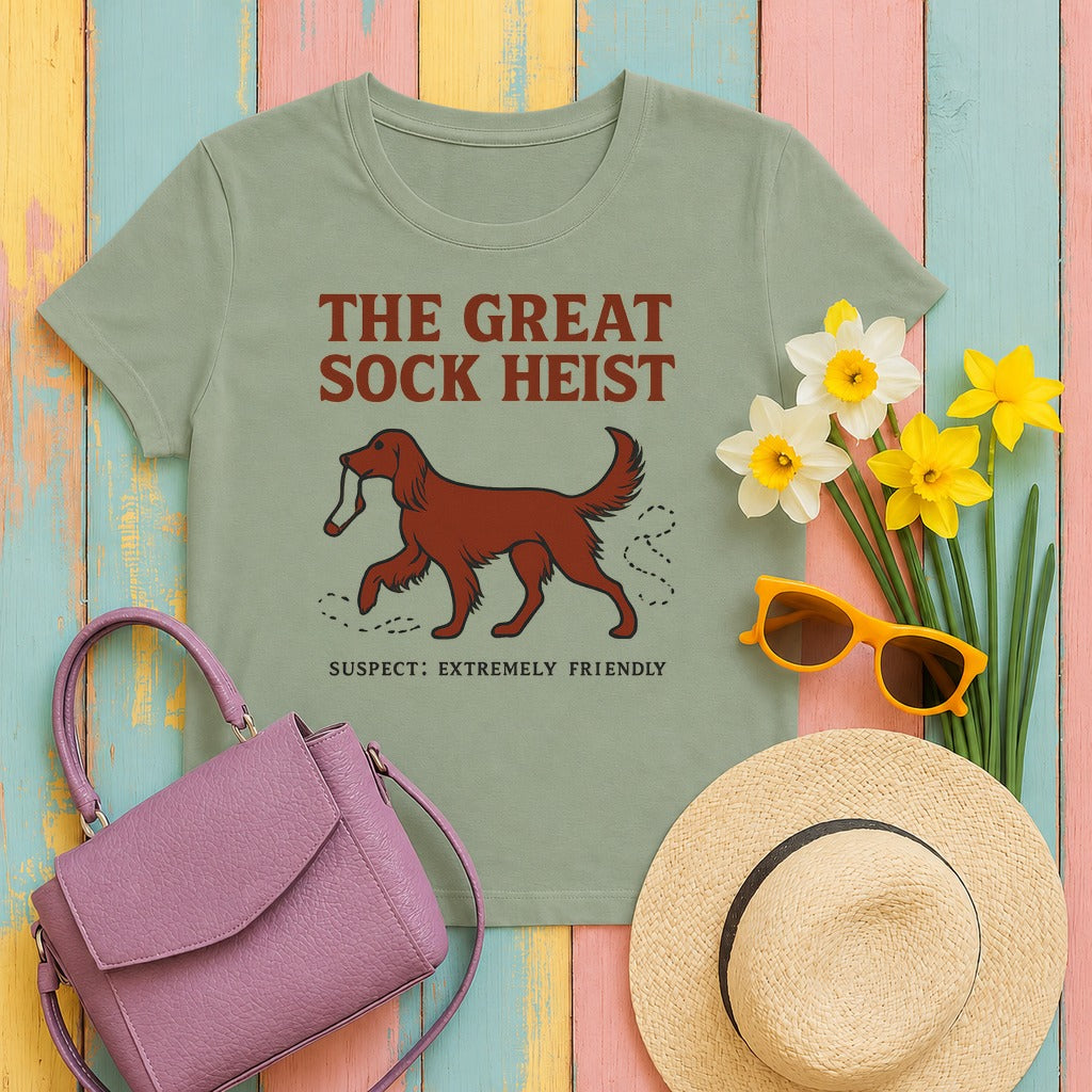 Irish Setter Great Sock Heist T-shirt in Sage