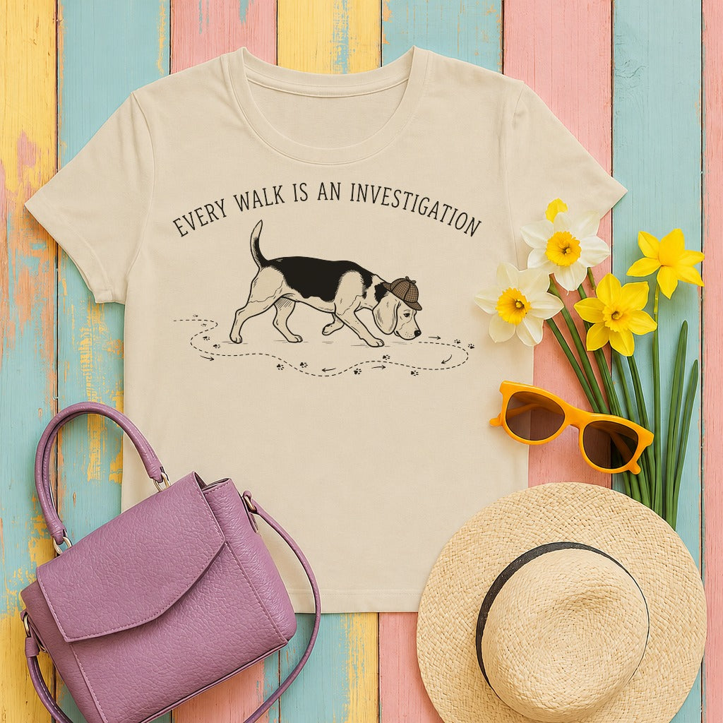 tierb2 every-walk-is-an-investigation-beagle-sn tee flat lay hero v8