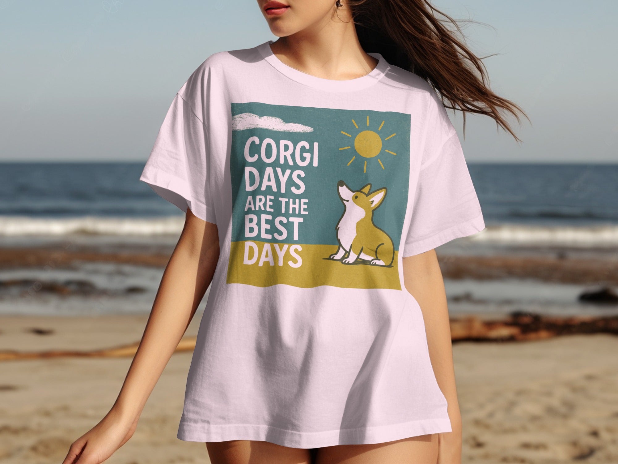 White t-shirt with "Corgi Days Are The Best Days" and a corgi illustration.