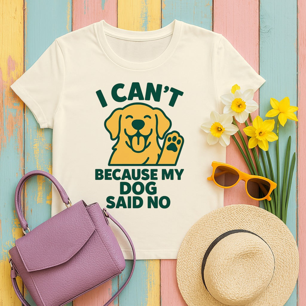 I Can't Because Golden Retriever T-Shirt in Natural