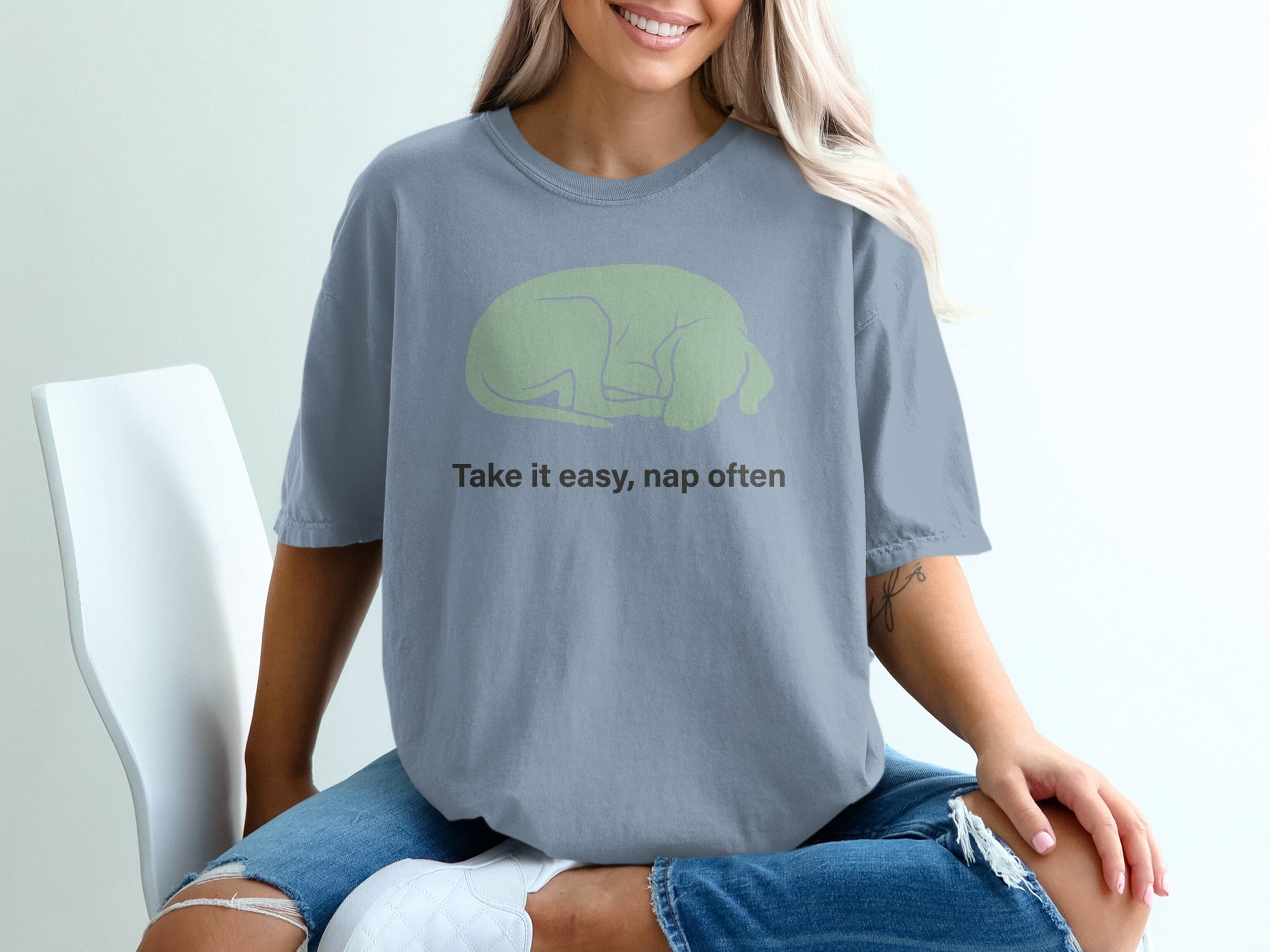 Take it easy nap often cute dog graphic t-shirt