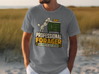 Grey t-shirt with "PROFESSIONAL FORAGER NO COUNTER LEFT BEHIND" and a poodle.