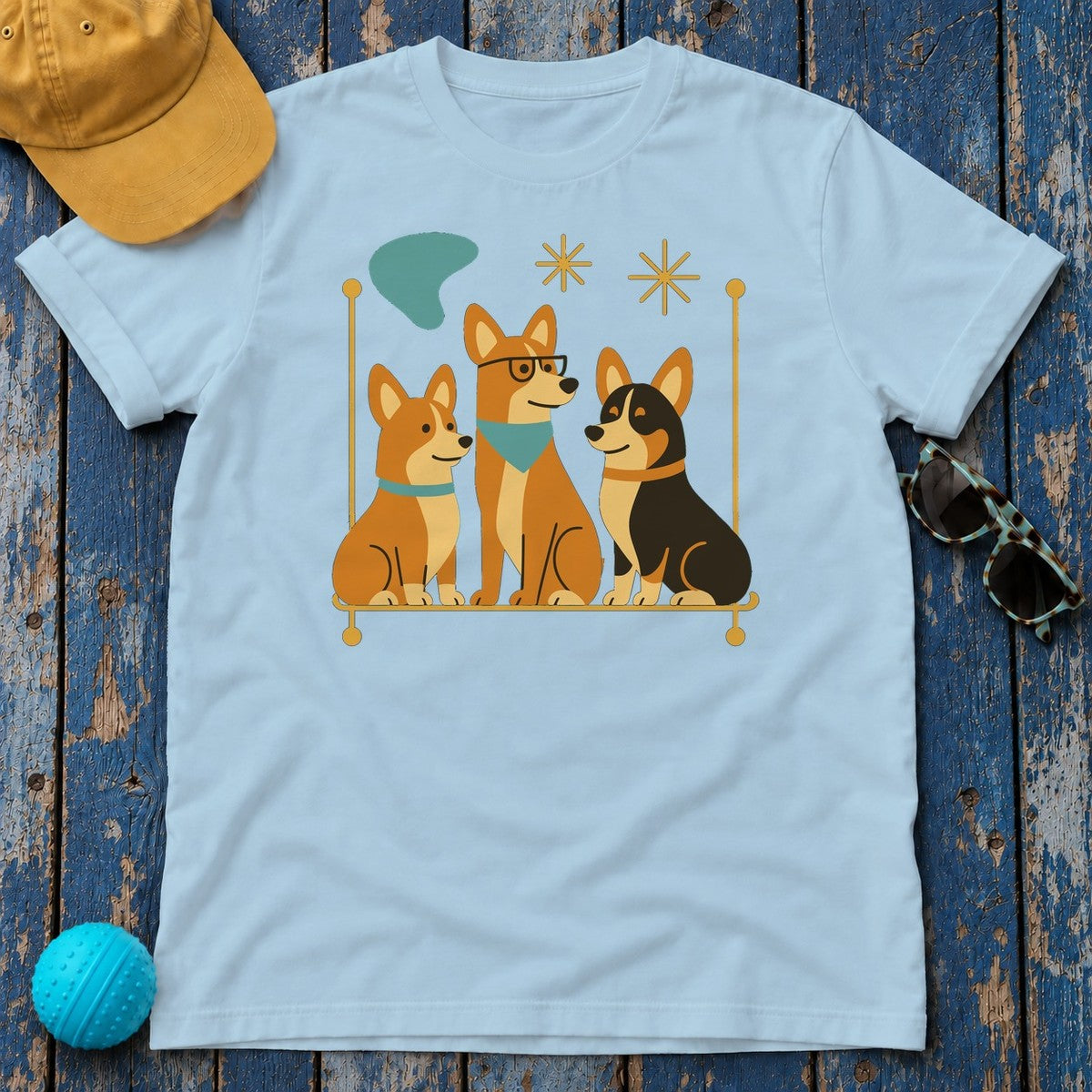 Atomic Corgi Crew T-Shirt in Light Blue