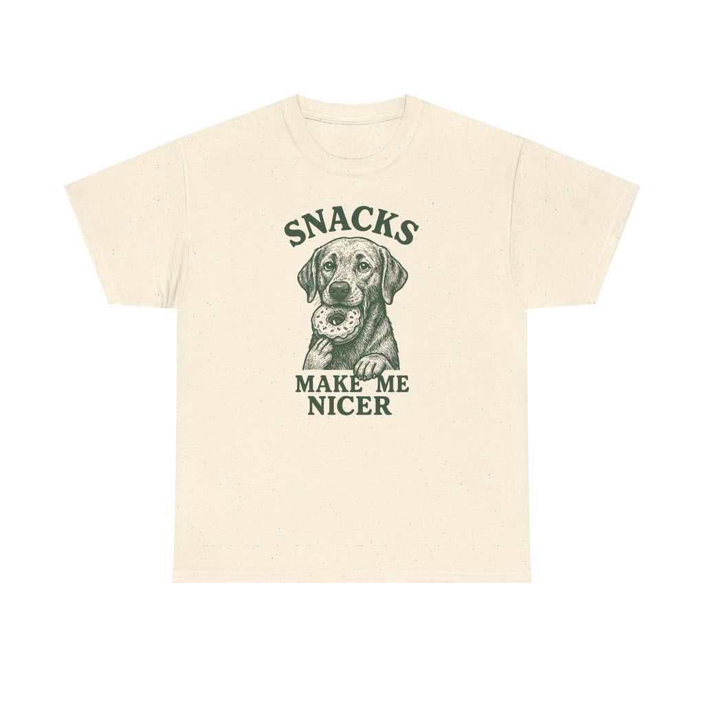 Snacks Make Me Nicer Labrador With Donut Graphic Novelty T-Shirt