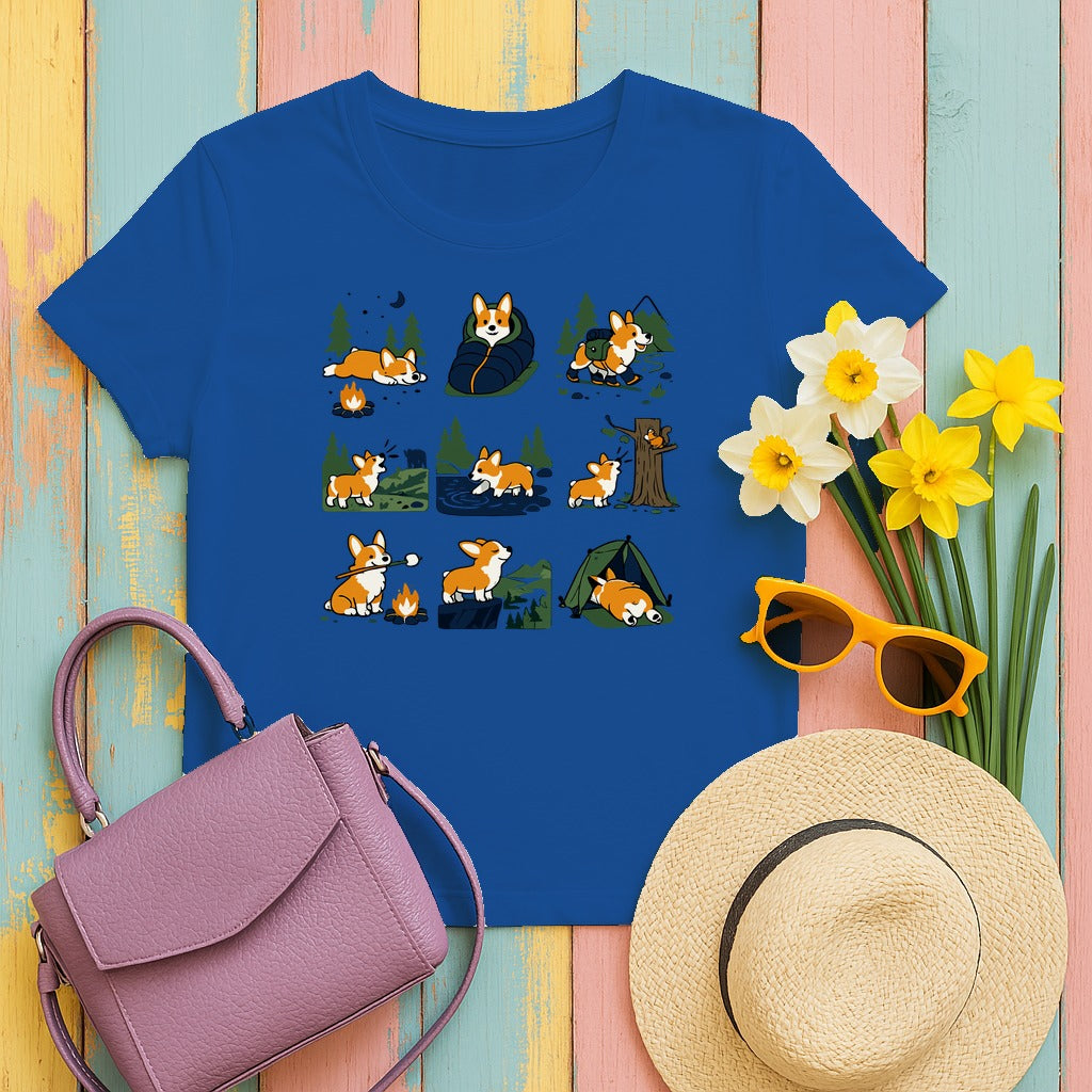 Happy Trails Corgi Wilderness T-Shirt in Royal