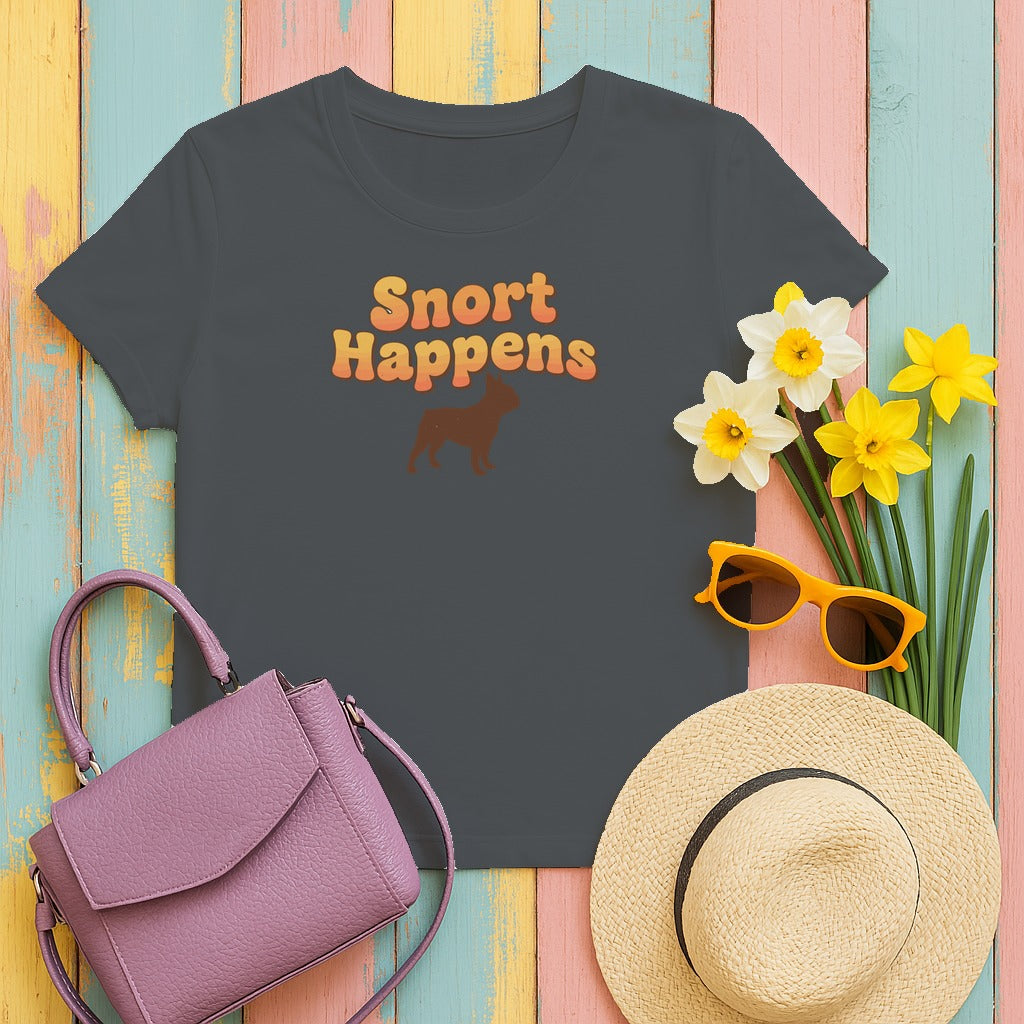 Snort Happens Funny French Bulldog T-Shirt in Charcoal