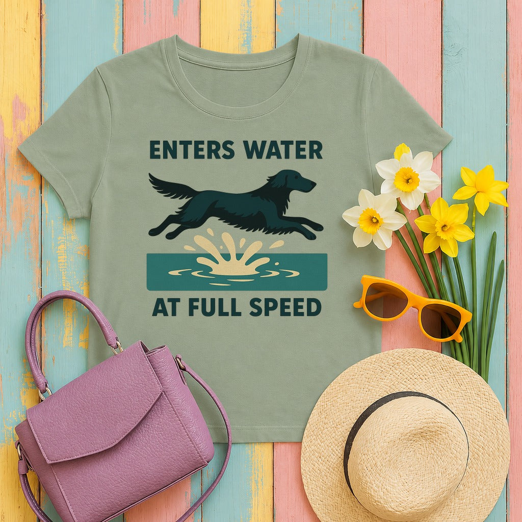 Flat-Coat Enters Water at Full Speed Tee in Sage