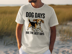 White t-shirt with "DOG DAYS ARE THE BEST DAYS" and a running beagle.