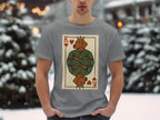 Grey t-shirt with a King of Hearts playing card featuring a dog's head.