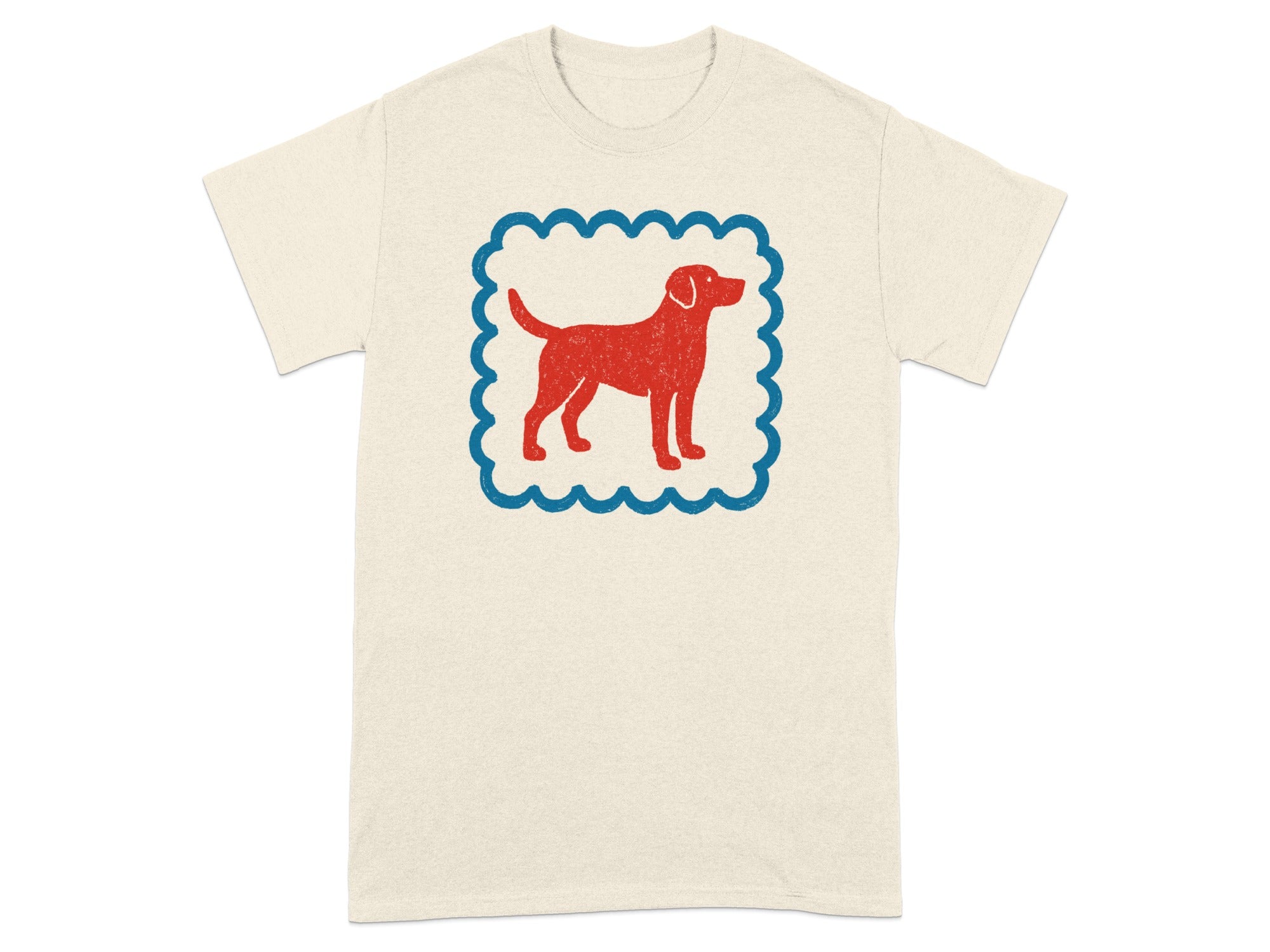 Retro Dog Graphic Tee with Blue Border Design