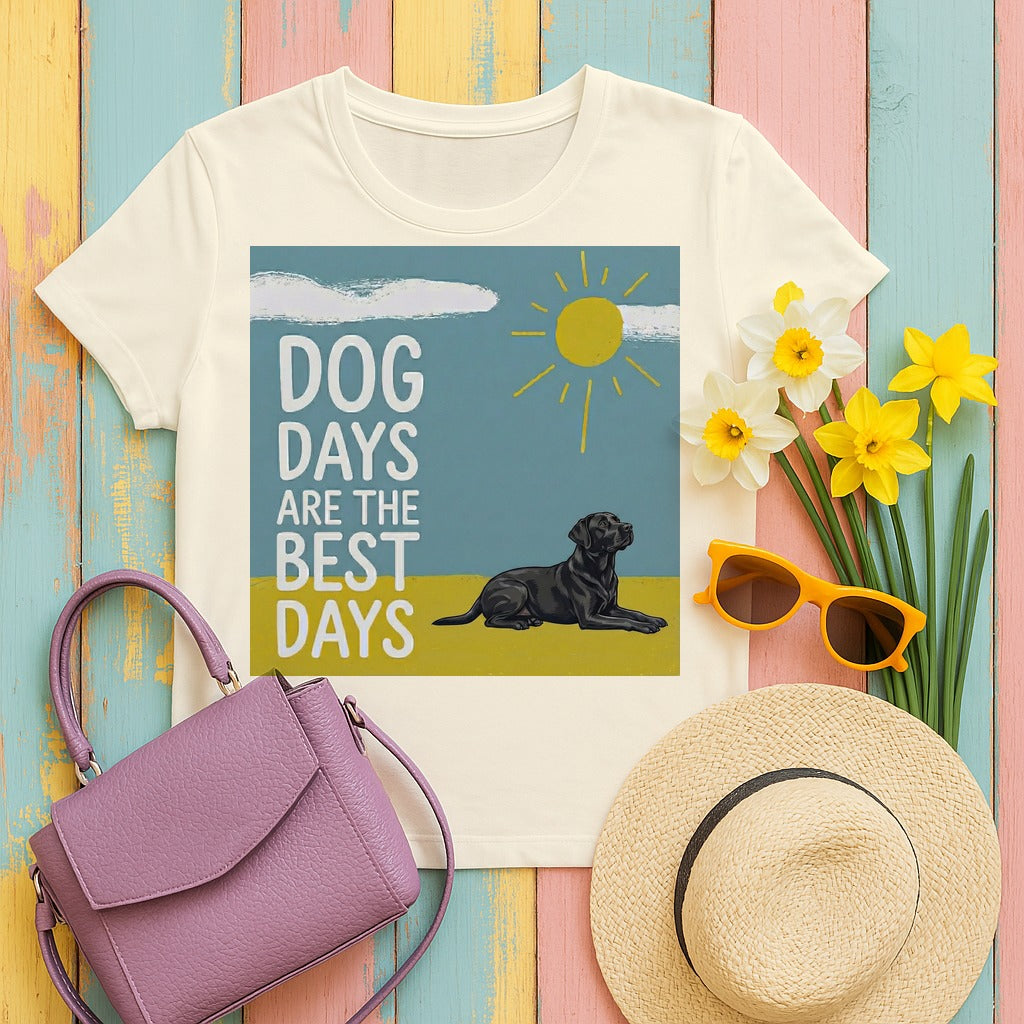 Dog Days Are The Best Days Black Labrador Retriever Art T-Shirt in Natural