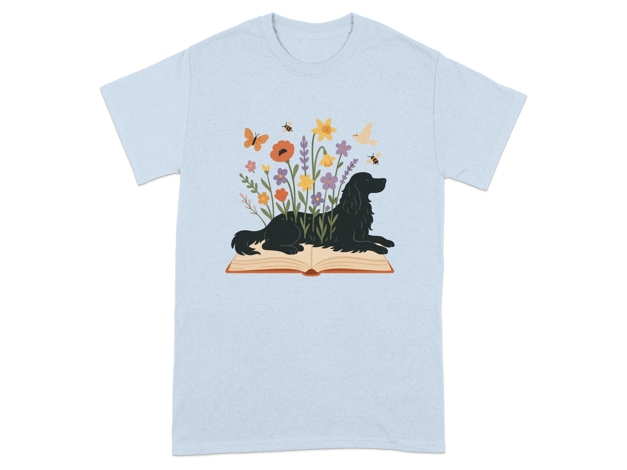 Dog Reading Book Flower Garden Graphic T-Shirt