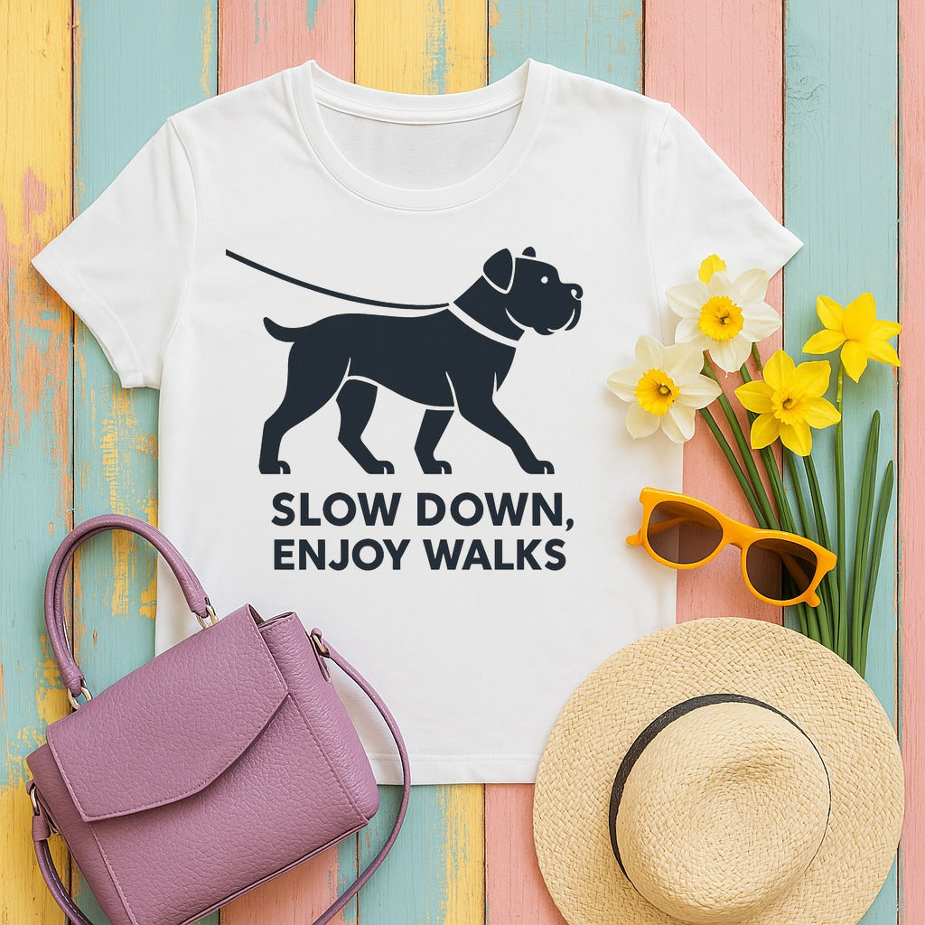 Cane Corso Slow Down Enjoy Walks Tee in White