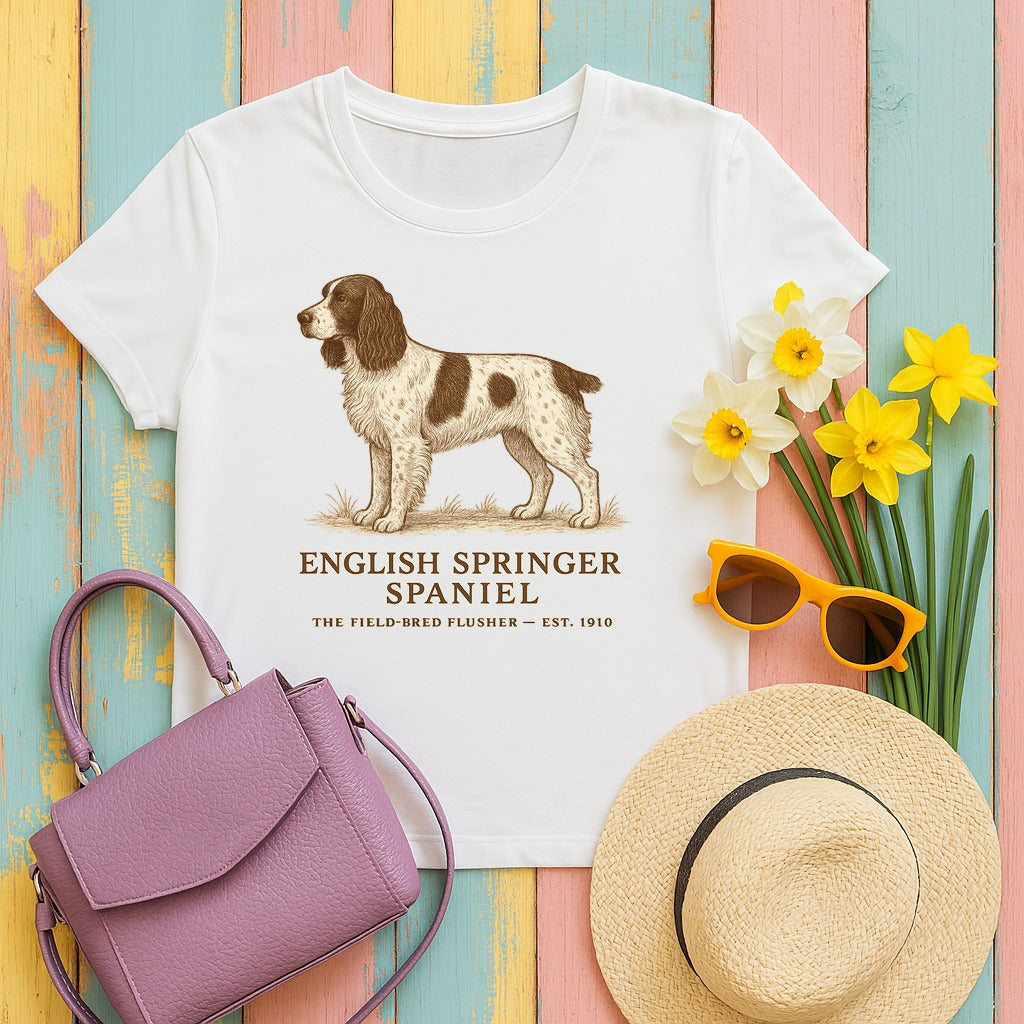 English Springer Spaniel Field Guide Tee in White
