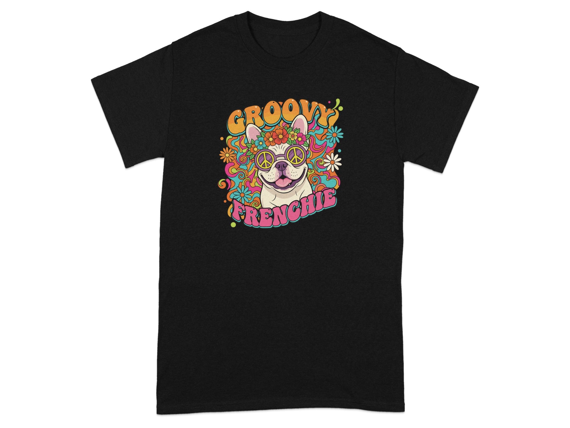 Groovy Frenchie Graphic Tee With Colorful Design