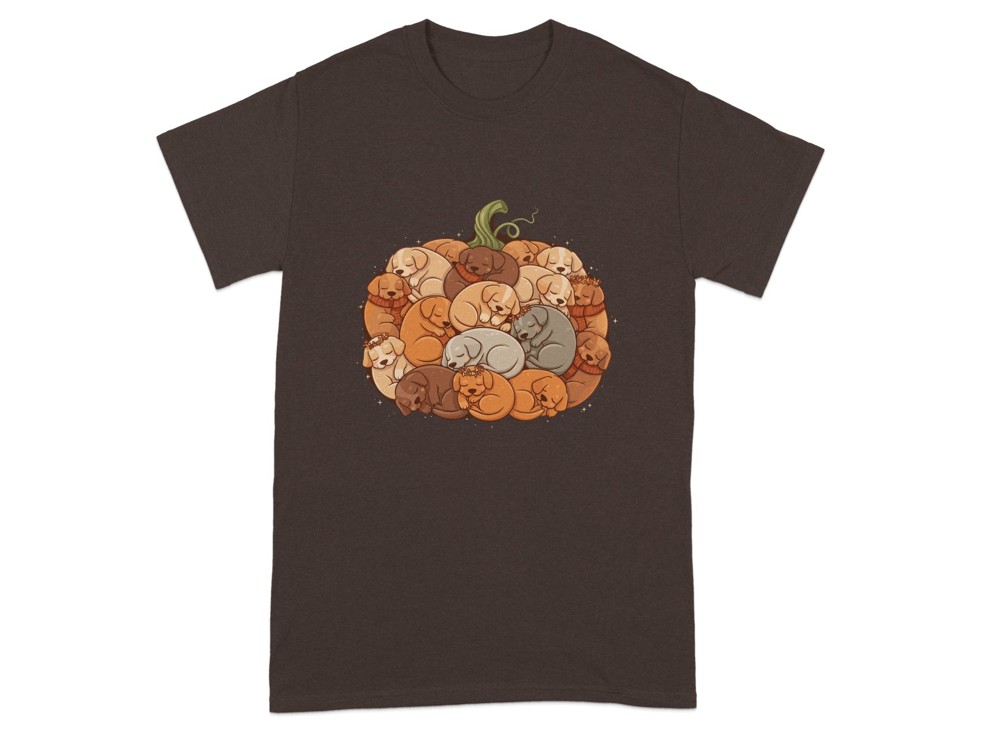 Cozy Sleeping Puppies in Pumpkin Shape T-shirt