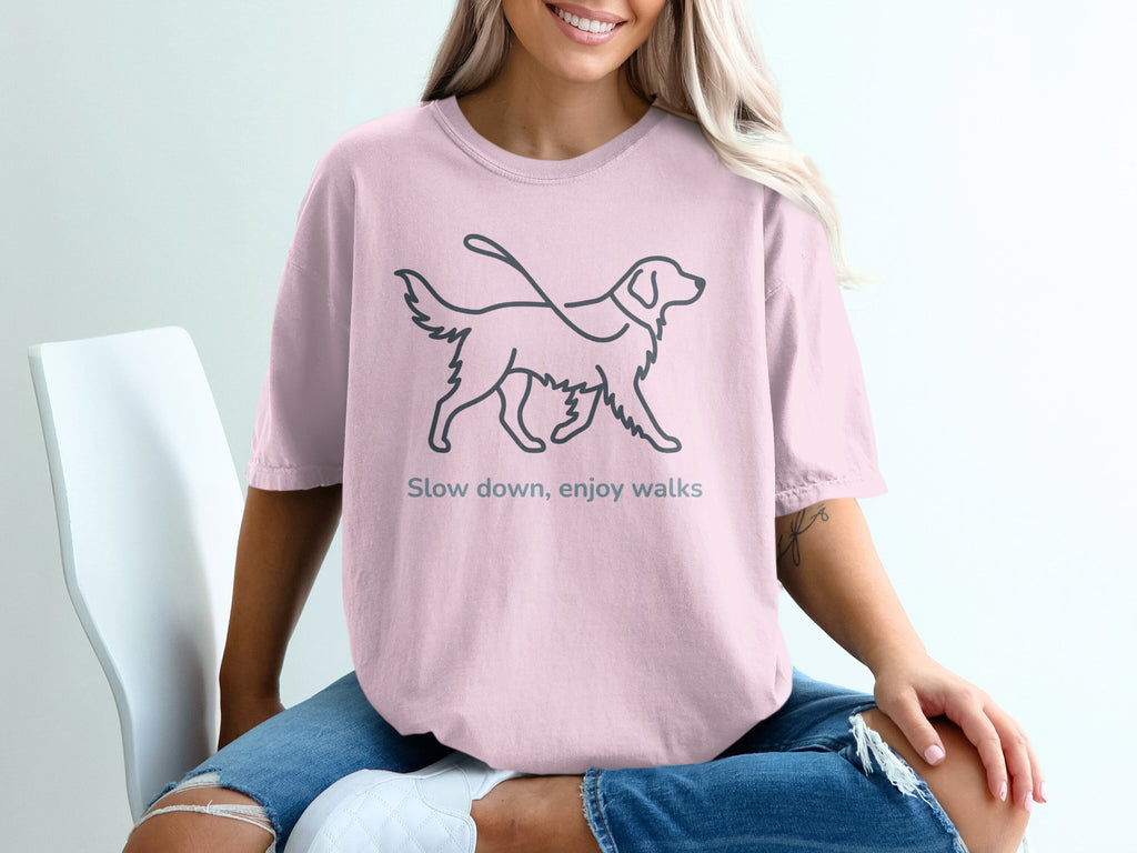 Slow down enjoy walks dog graphic T-shirt