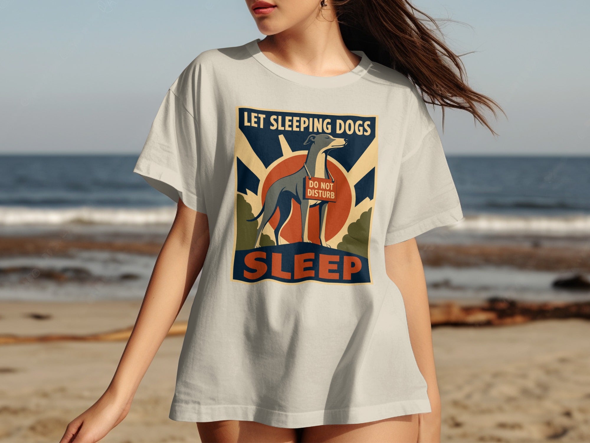 T-shirt with graphic of a dog and text "Let Sleeping Dogs Sleep, Do Not Disturb".