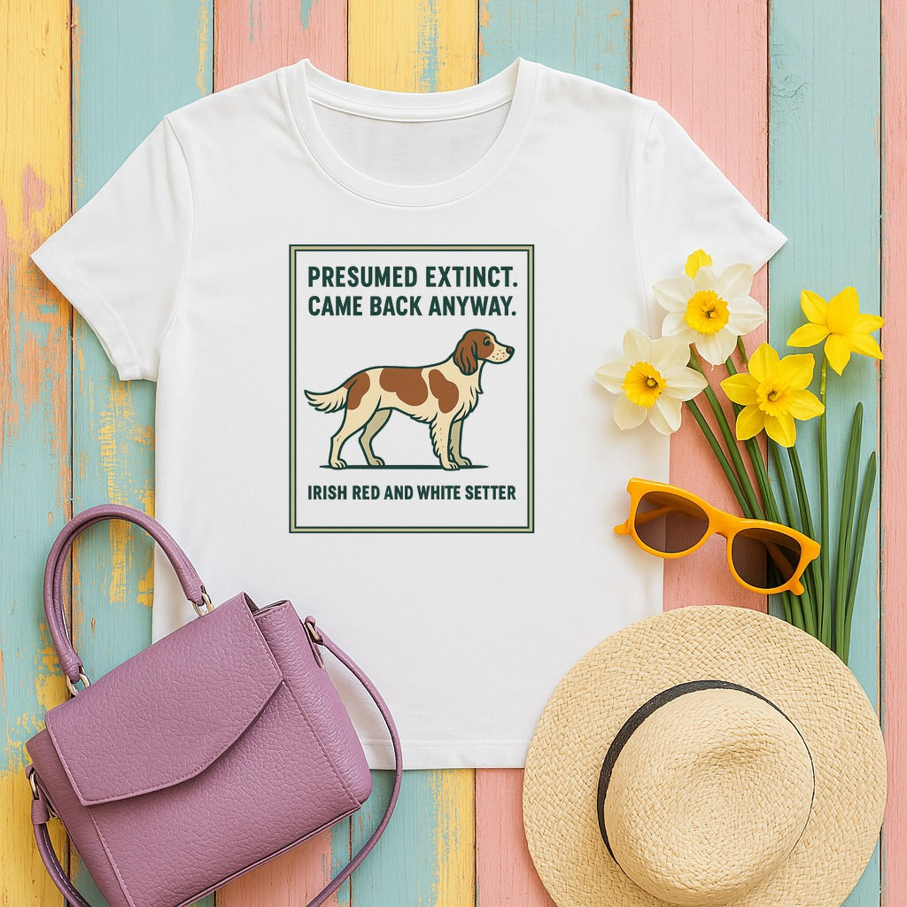 Irish Red and White Setter Presumed Extinct Tee in White