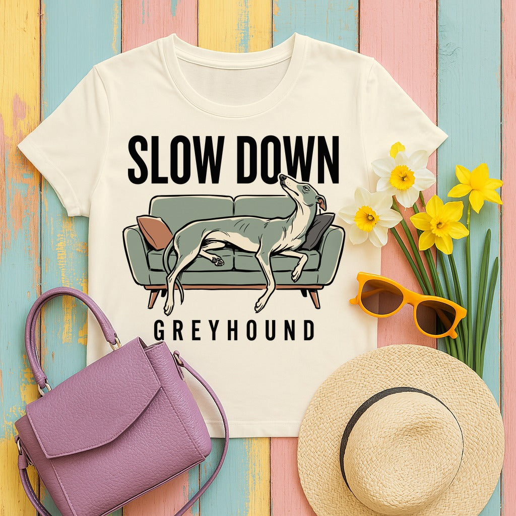 Premium Slow Down Greyhound Art T-Shirt in Natural