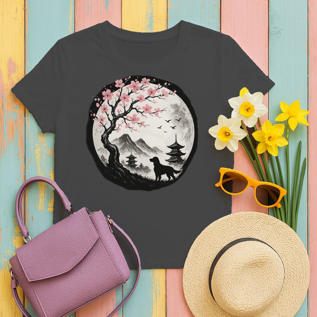 Gordon Setter Under Sakura Trees Landscape T-Shirt in Dark Heather