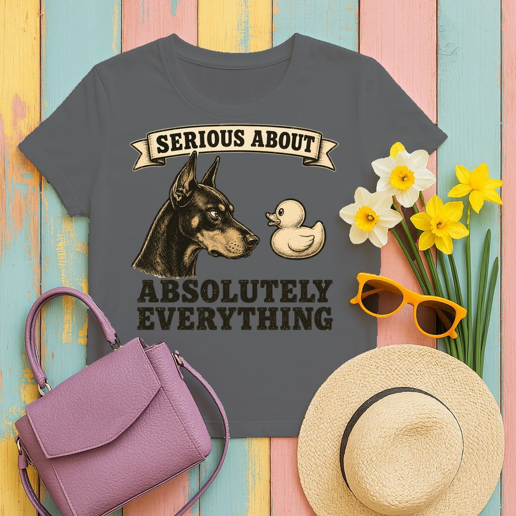 Serious About Everything Doberman T-shirt in Graphite Heather