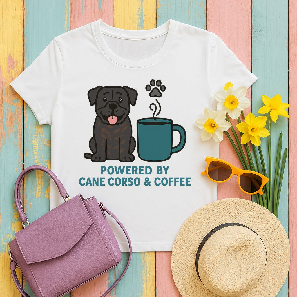 Powered by Cane Corso & Coffee Tee in White