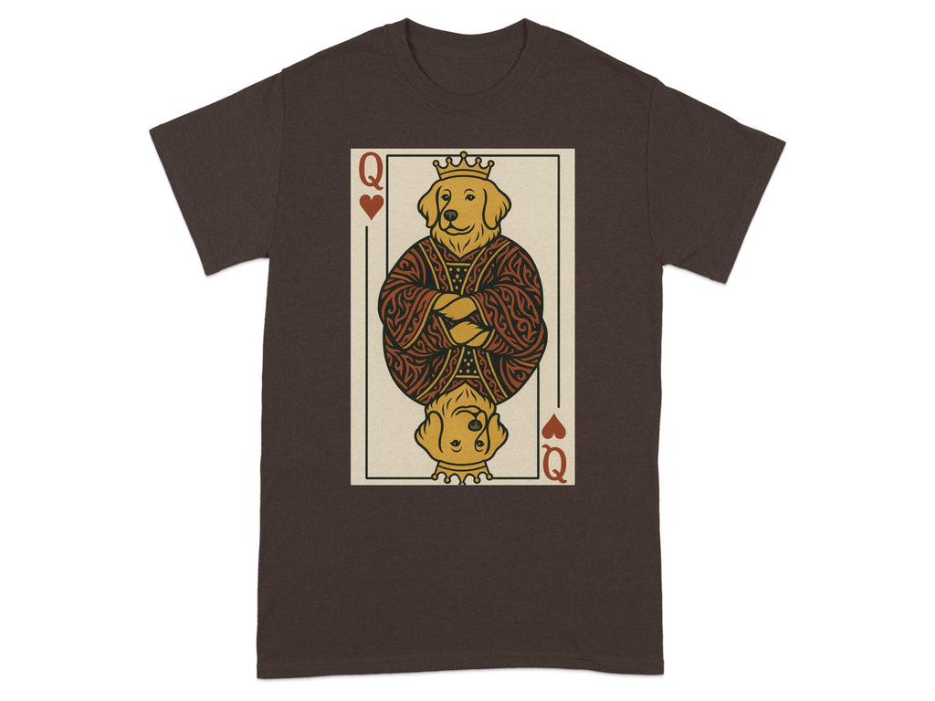 Playing card graphic featuring a crowned Golden Retriever queen.