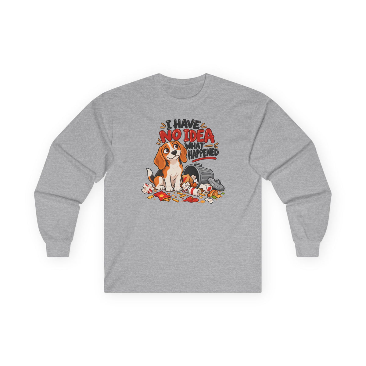 I Have No Idea What Happened Beagle Long Sleeve Tee in Sport Grey