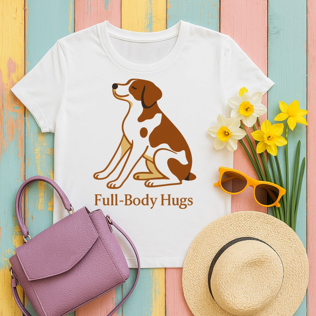 Brittany Spaniel Full-Body Hugs T-shirt in White