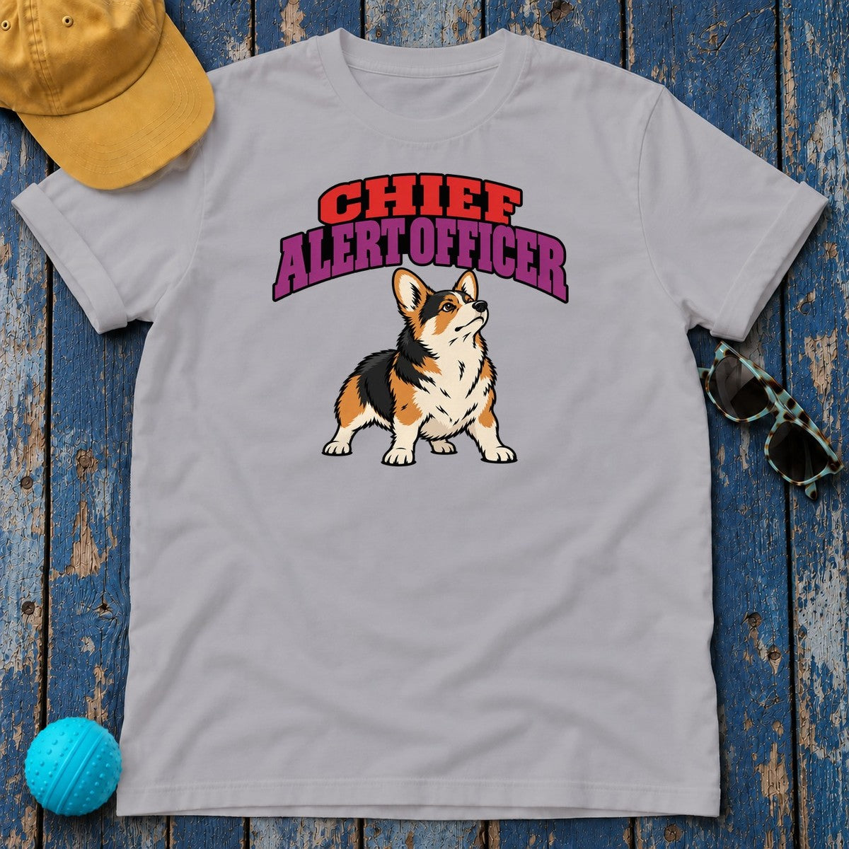 Chief Alert Officer Corgi T-Shirt in Athletic Heather - flat lay