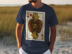 T-shirt with King of Hearts golden retriever playing card graphic.
