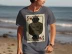 T-shirt print of a black labrador as the King of Hearts playing card.