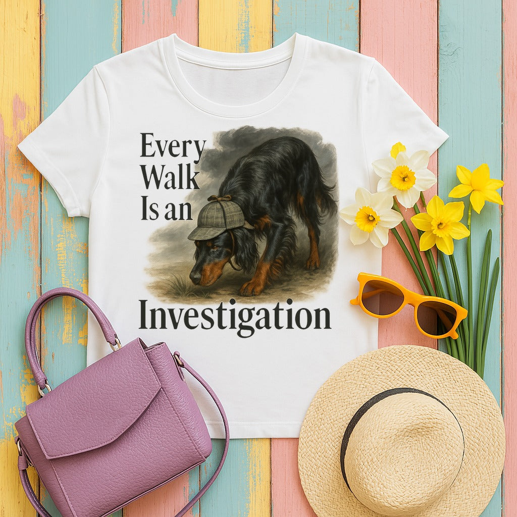The Canine Investigator Gordon Setter T-Shirt in White