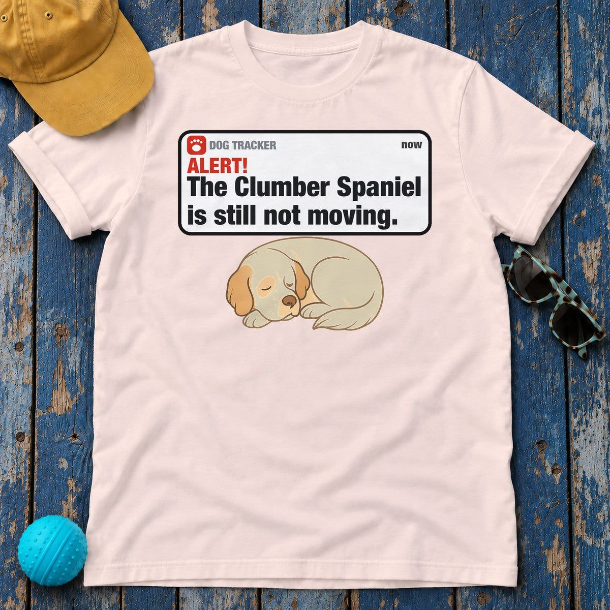 Clumber Spaniel Alert Still Not Moving Tee in Soft Pink